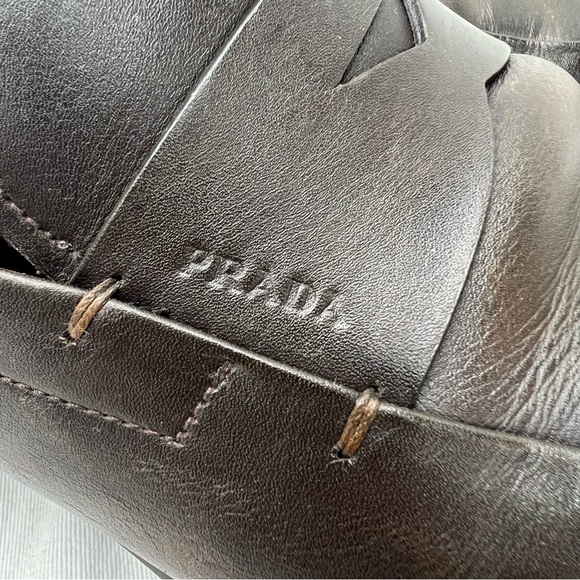 Authentic PRADA Driving Penny Loafers US Size 11 Brown Leather Rubber Soles - Picture 9 of 14